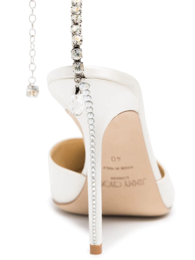 Shop Jimmy Choo Saeda 100mm Crystal-anklet Pumps In White