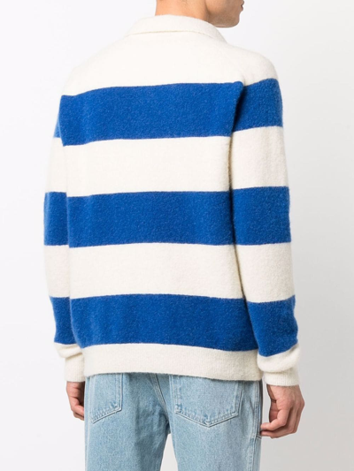 Shop Nanushka Striped Knit Polo Shirt In Blue