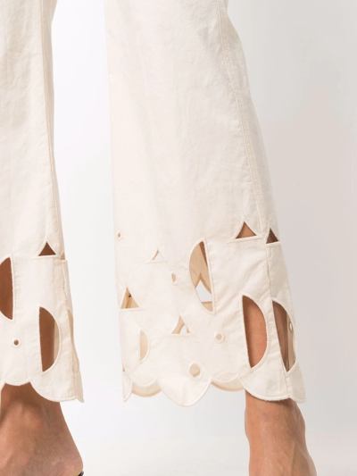 Shop Nanushka Embroidered Flared Trousers In Neutrals