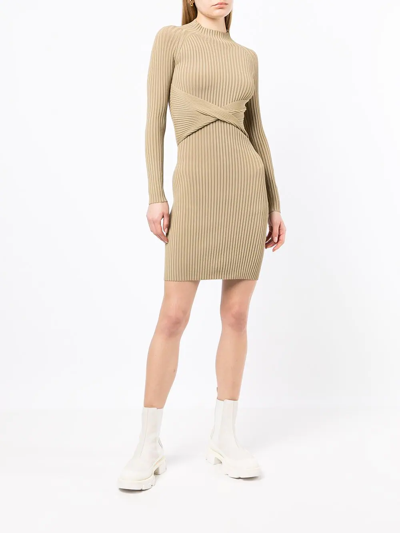 Dion Lee Twist-detail Ribbed-knit Minidress In Green