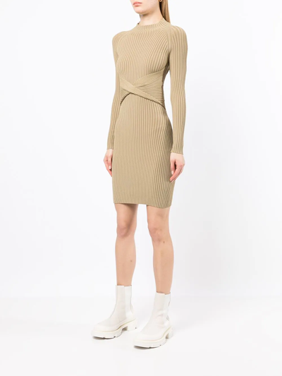 Shop Dion Lee Twist-detail Ribbed-knit Minidress In Green