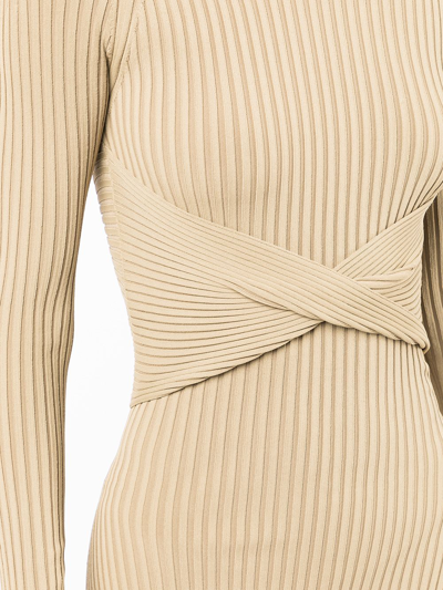 Dion Lee Twist-detail Ribbed-knit Minidress In Green