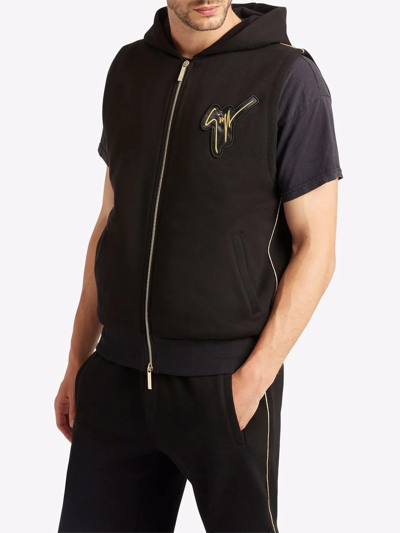 Shop Giuseppe Zanotti Sleeveless Zip-front Hoodie In Black