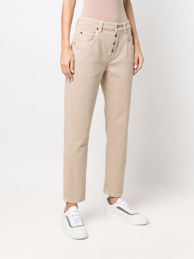 Brunello Cucinelli Cropped Chino Trousers In Neutrals