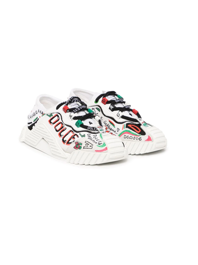 Shop Dolce & Gabbana Graffiti-print Sneakers In White