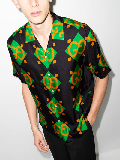 Shop Gucci Geometric Logo-print Shirt In Black