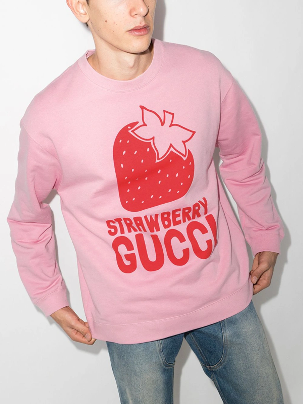 Gucci Strawberry Logo Cotton Sweatshirt In Pink ModeSens