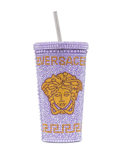 Shop Versace Medusa Crystal-embellished Travel Cup In Purple