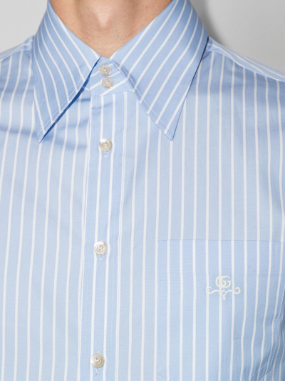 Shop Gucci Logo-embroidered Striped Shirt In Blue