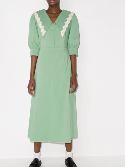 Shop Masterpeace Lace-collar Midi Dress In Green