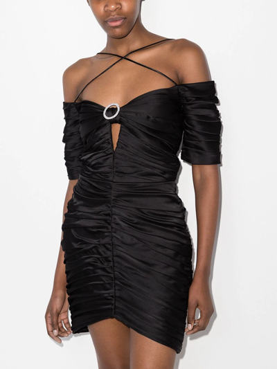 Shop Rasario Off-shoulder Ruched Mini Dress In Black