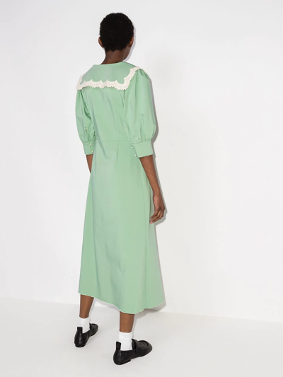 Shop Masterpeace Lace-collar Midi Dress In Green