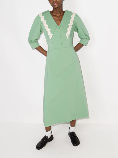 Shop Masterpeace Lace-collar Midi Dress In Green