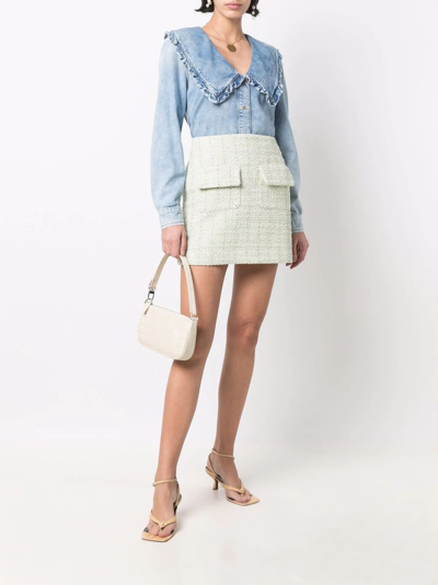 Shop Maje A-line Tweed Mini Skirt In Green