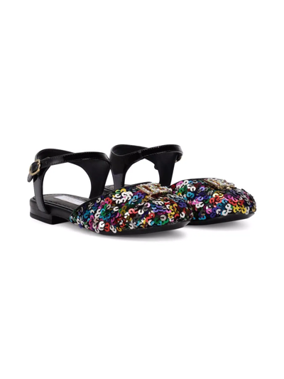 Shop Dolce & Gabbana Sequin-embellished Logo Ballerinas In Black