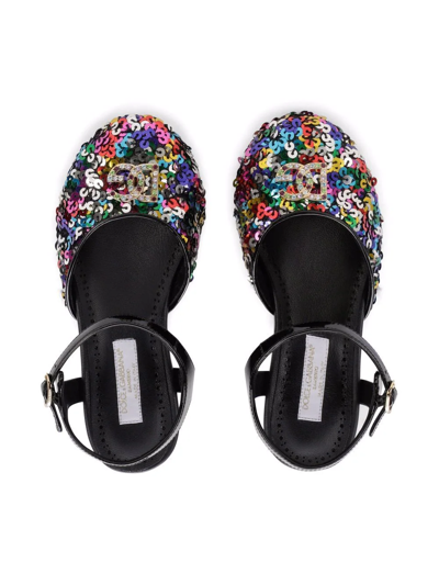 Shop Dolce & Gabbana Sequin-embellished Logo Ballerinas In Black