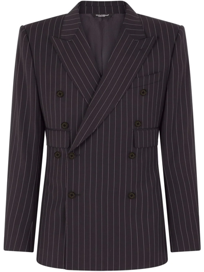 Shop Dolce & Gabbana Double-breasted Pinstripe Wool Suit In Black