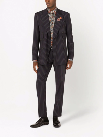 Shop Dolce & Gabbana Double-breasted Pinstripe Wool Suit In Black