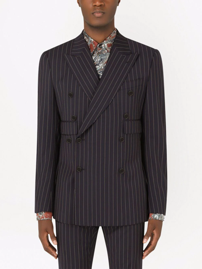 Shop Dolce & Gabbana Double-breasted Pinstripe Wool Suit In Black