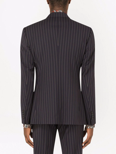 Shop Dolce & Gabbana Double-breasted Pinstripe Wool Suit In Black