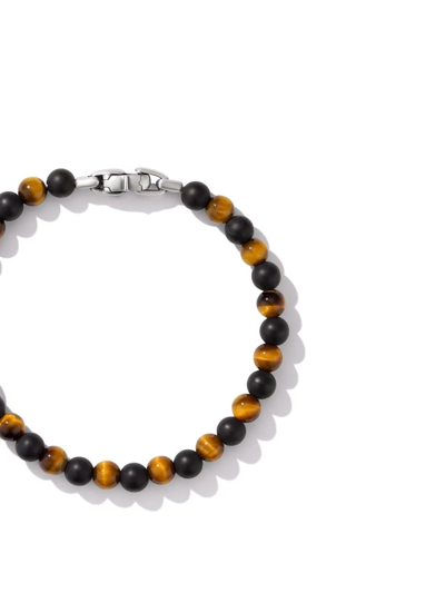 David Yurman Sterling Silver Spiritual Beads Alternating Tiger Eye And Black Onyx Bracelet In Brown