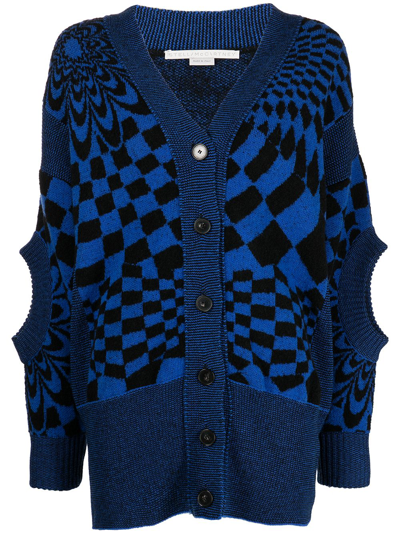 Shop Stella Mccartney Cut-out Checkerboard-pattern Cardigan In Blue