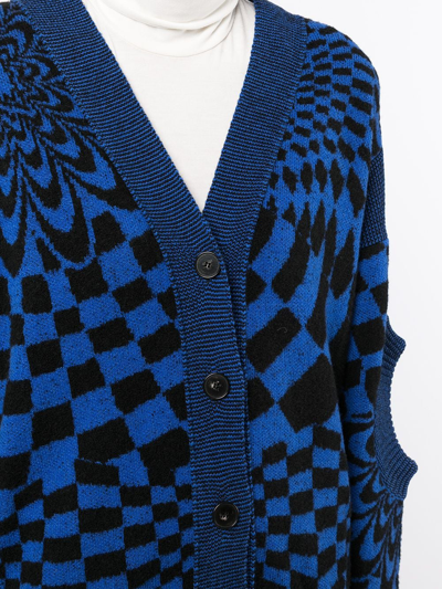 Shop Stella Mccartney Cut-out Checkerboard-pattern Cardigan In Blue
