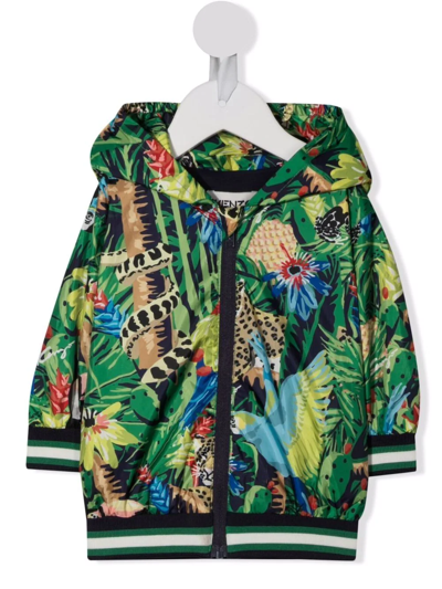 Shop Kenzo Tropical-print Hooded Windbreaker Jacket In Blue