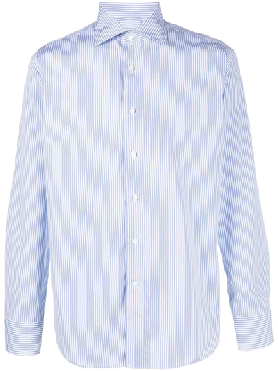 Shop Canali Striped Spread-collar Shirt In Blue