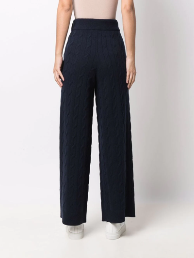 Shop Ralph Lauren Cable-knit Recycled Cashmere Trousers In Blue