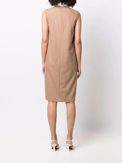 Shop Ralph Lauren Detachable-collar Sleeveless Shift Dress In Neutrals