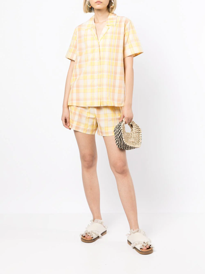 Shop Oroton Check Paperbag-waist Shorts In Yellow