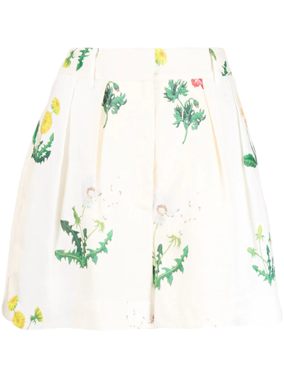 Shop Oroton Floral-print Linen Shorts In Neutrals