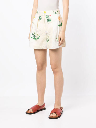 Shop Oroton Floral-print Linen Shorts In Neutrals