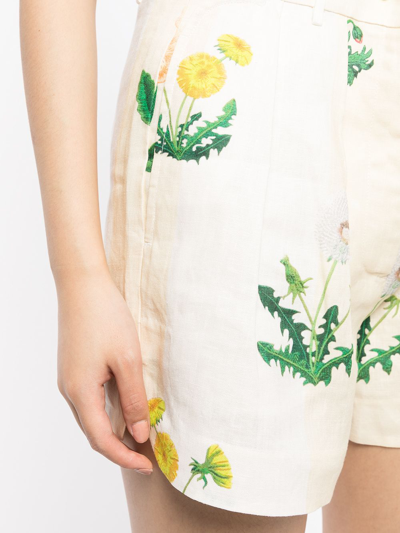 Shop Oroton Floral-print Linen Shorts In Neutrals