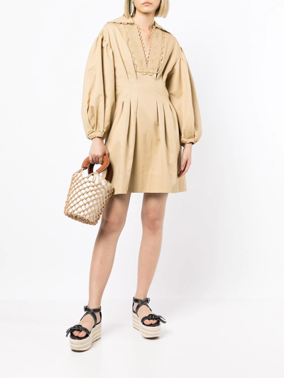 Oroton Loop-detail Mini Dress In Brown