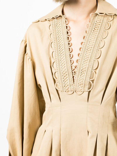 Oroton Loop-detail Mini Dress In Brown