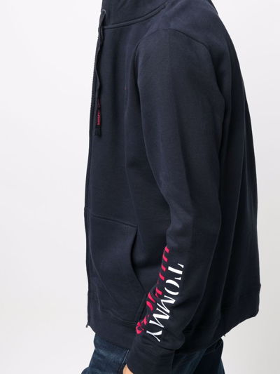 Shop Tommy Hilfiger Logo-print Sleeve Hoodie In Blue