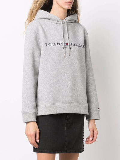 Shop Tommy Hilfiger Embroidered-logo Pullover Hoodie In Grey