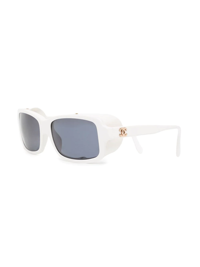 Pre-owned Chanel 1990s Cc Rectangular-frame Sunglasses In White