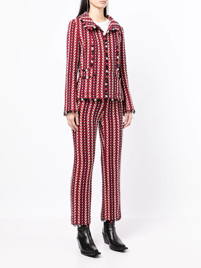 Pre-owned Chanel 2004 Chevron-tweed Wool Suit In Red