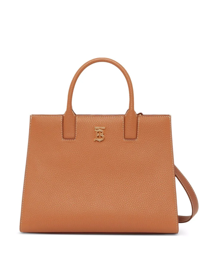 Shop Burberry Mini Frances Leather Tote Bag In Brown