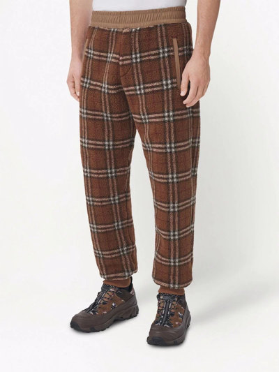 Burberry Trousers Featuring Elastic Waistband And Check Pattern In Brown