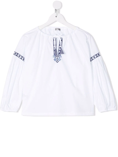 Shop Il Gufo Embroidered Tunic Top In White