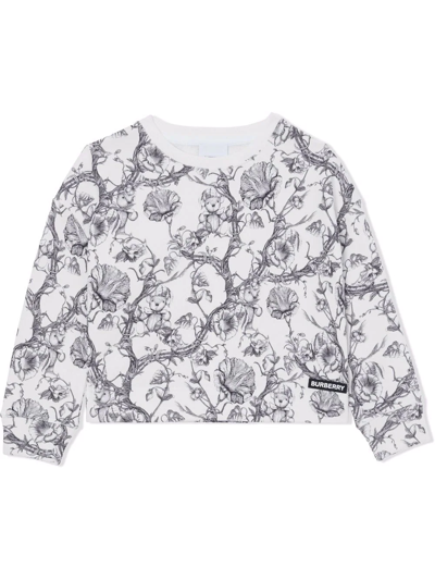 Shop Burberry Floral Sketch-print Sweatshirt In White