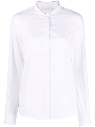 Shop Fabiana Filippi Monili-trimmed Long-sleeved Shirt In White