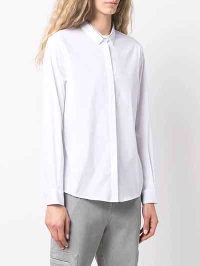 Shop Fabiana Filippi Monili-trimmed Long-sleeved Shirt In White