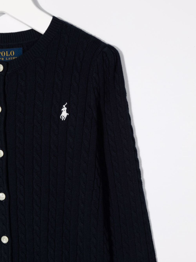 Shop Ralph Lauren Polo Pony Knitted Cardigan In Blue
