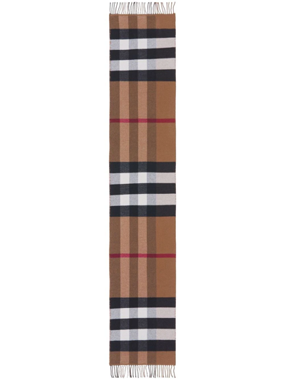 Shop Burberry Check-pattern Cashmere-blend Scarf In Brown