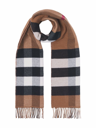 Shop Burberry Check-pattern Cashmere-blend Scarf In Brown